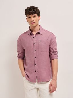 The Bear House - Mens Pink Relaxed Fit Solid Woven Casual Shirt
