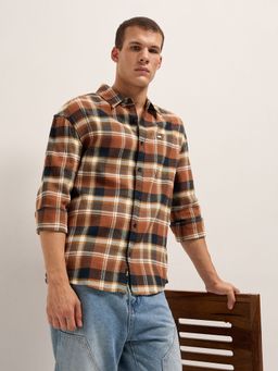 The Bear House - Mens Multi-Color Relaxed Fit Checked Cotton Flannel Casual Shirt