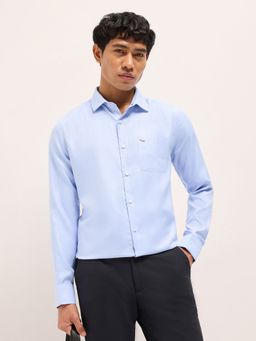 The Bear House - Mens Blue Tailored Fit Textured Woven Formal Shirt