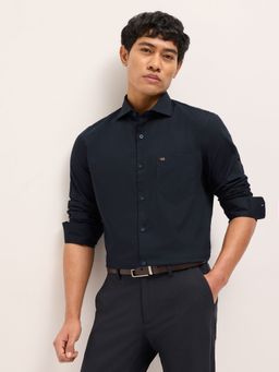 The Bear House - Mens Blue Tailored Fit Solid Cotton Woven Formal Shirt