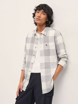 The Bear House - Mens Grey Slim Fit Checks Woven Casual Shirt