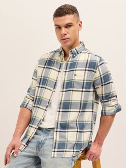 The Bear House - Mens Blue Slim Fit Checked Cotton Woven Casual Shirt