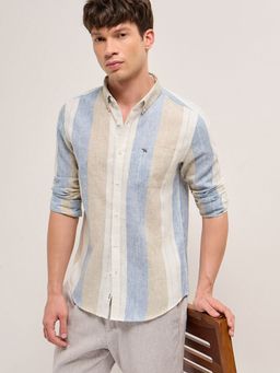 The Bear House - Mens Blue Slim Fit Stripe Woven Casual Shirt