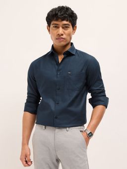 The Bear House - Mens Blue Tailored Fit Textured Cotton Woven Formal Shirt