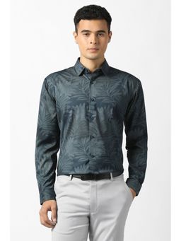 Van Heusen - Men Navy Blue Printed Full Sleeves Party Shirt