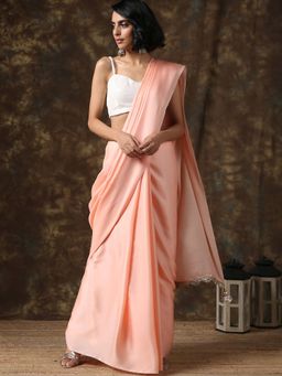 Swtantra - Pristine Peach Silky Saree With Lace And Pendants