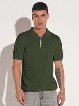 SHOWOFF - Men Green Collar Polo T-Shirt