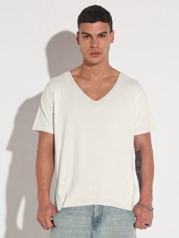 SHOWOFF - Men White V-Neck Regular Fit T-Shirt