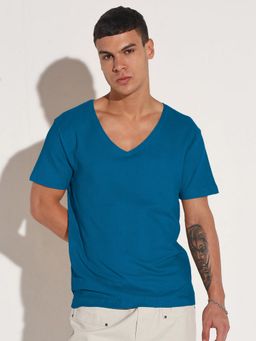 SHOWOFF - Men Blue V-Neck Regular Fit T-Shirt