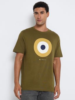 Ben Sherman - Men Olive Crew Neck In Pima Cotton Signature Target Hd Print T-Shirt