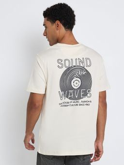 Ben Sherman - Men Ivory Crew Neck Pima Cotton Chest Print T-Shirt