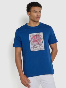 Ben Sherman - Men Navy Blue Crew Neck Pima Cotton Chest Print T-Shirt