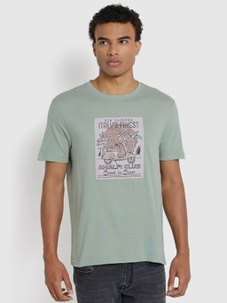 Ben Sherman - Men Green Crew Neck Pima Cotton Chest Print T-Shirt
