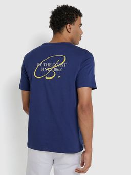 Ben Sherman - Men Blue Crew Neck Pima Cotton Chest Print T-Shirt