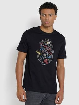 Ben Sherman - Men Black Crew Neck Pima Cotton Chest Print T-Shirt