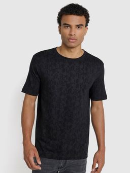 Ben Sherman - Men Black Crew Neck Pima Cotton Chest Print T-Shirt