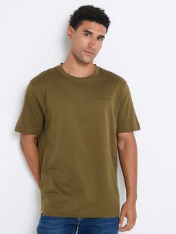 Ben Sherman - Men Olive Crew Neck Basic Mercerised Half Sleeves Cotton T-Shirt