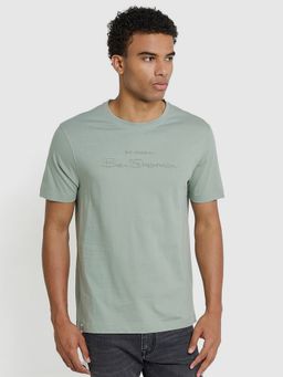 Ben Sherman - Men Green Crew Neck with Embroidered Logo T-Shirt