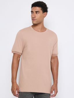 Ben Sherman - Men Beige Crew Neck Pique Cotton B Logo T-Shirt