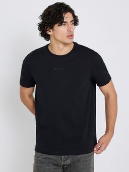 Ben Sherman - Men Black Crew Neck Cotton Spandex Logo Embroidered T-Shirt