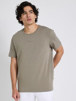 Ben Sherman - Men Khaki Crew Neck Cotton Spandex Logo Embroidered T-Shirt