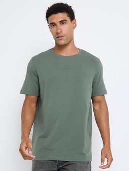 Ben Sherman - Men Green Crew Neck Cotton Spandex Logo Embroidered T-Shirt
