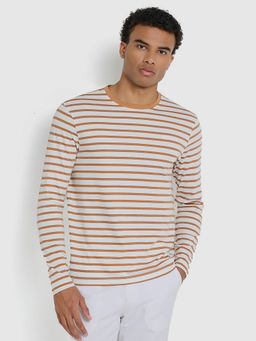 Ben Sherman - Men Brown Crew Neck In Pima Cotton Stripe T-Shirt