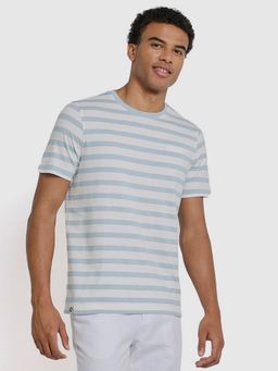 Ben Sherman - Men Blue Crew Neck In Pima Cotton Stripe T-Shirt