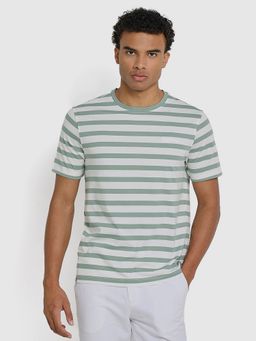 Ben Sherman - Men Green Crew Neck In Pima Cotton Stripe T-Shirt