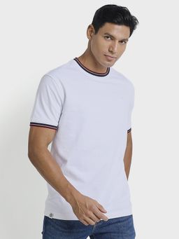 Ben Sherman - Men White Half Sleeve Textured T-Shirt