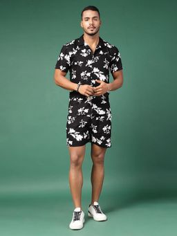 RIGO - Men Black Floral Print Rayon Co-ord Set