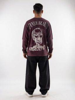 IZF - Men Graphic Print Burgundy Oversized T-Shirt