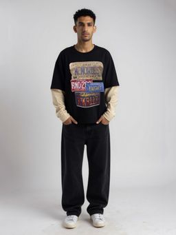 IZF - Men Graphic Print Black Oversized T-Shirt