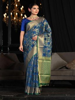 Beatitude - Blue Soft Silk Woven Saree Patola Weaving with Unstitched Blouse