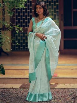 Stylee LIFESTYLE - Sky Blue Organza Woven Saree with Unstitched Blouse