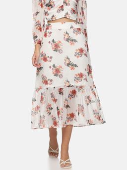 IS.U - White Floral Midi Gathered Skirt