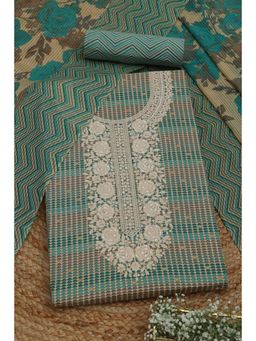 Soch - Womens Teal Green Cotton Geometric Unstitched Kurta with Unstitched Bottom and Dupatta