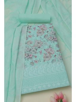 Soch - Womens Turquoise Blue Floral Unstitched Kurta with Unstitched Bottom and Dupatta