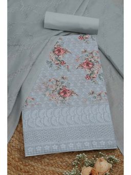 Soch - Womens Grey Cotton Floral Print Unstitched Kurta with Unstitched Bottom and Dupatta