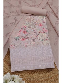 Soch - Womens Blush Pink Cotton Floral Unstitched Kurta with Unstitched Bottom and Dupatta