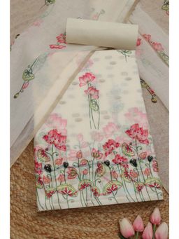 Soch - Womens Cream Kota Floral Print Unstitched Kurta with Unstitched Bottom and Dupatta
