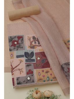 Soch - Womens Peach Botanical Unstitched Kurta with Unstitched Bottom and Dupatta