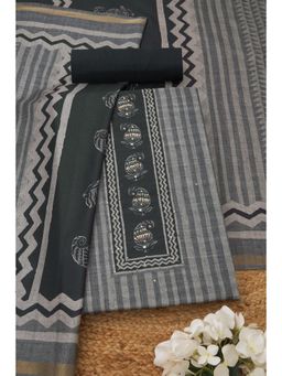 Soch - Womens Grey Batik Stripes Unstitched Kurta with Unstitched Bottom and Dupatta