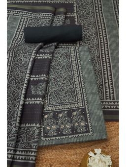 Soch - Womens Green Art Tussar Printed Unstitched Kurta with Unstitched Bottom and Dupatta