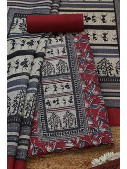 Soch - Womens Maroon Art Tussar Floral Unstitched Kurta with Unstitched Bottom and Dupatta