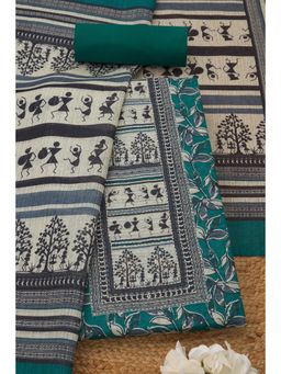 Soch - Womens Teal Green Floral Unstitched Kurta with Unstitched Bottom and Dupatta