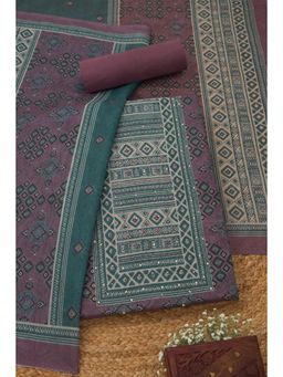 Soch - Womens Purple Printed Unstitched Kurta with Unstitched Bottom and Dupatta