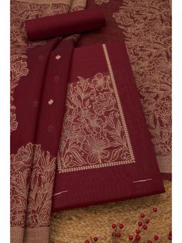 Soch - Womens Maroon Floral Woven Unstitched Kurta with Unstitched Bottom and Dupatta