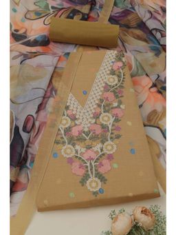 Soch - Womens Beige Embroidered Unstitched Kurta with Unstitched Bottom and Dupatta
