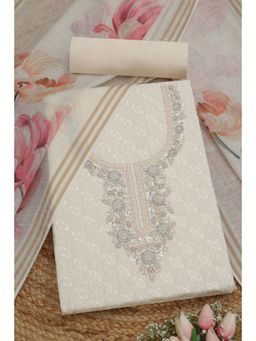 Soch - Womens Cream Rayon Embroidered Unstitched Kurta with Unstitched Bottom and Dupatta
